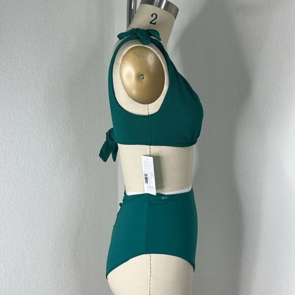 Calzedonia Bikini Top Waffle Tie Teal Underwire Scoop Canotta Anna - Picture 5 of 9